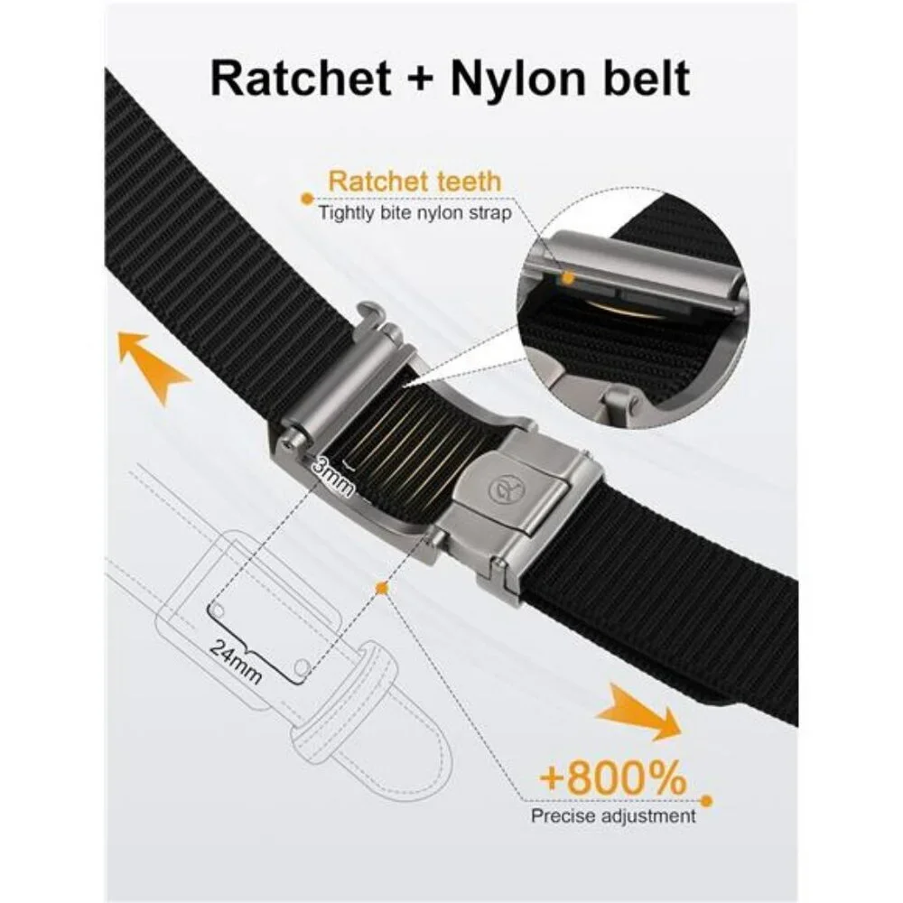 JUKMO Mens Tactical Ratchet Belt Nylon Web Adjustable Slide Buckle Black